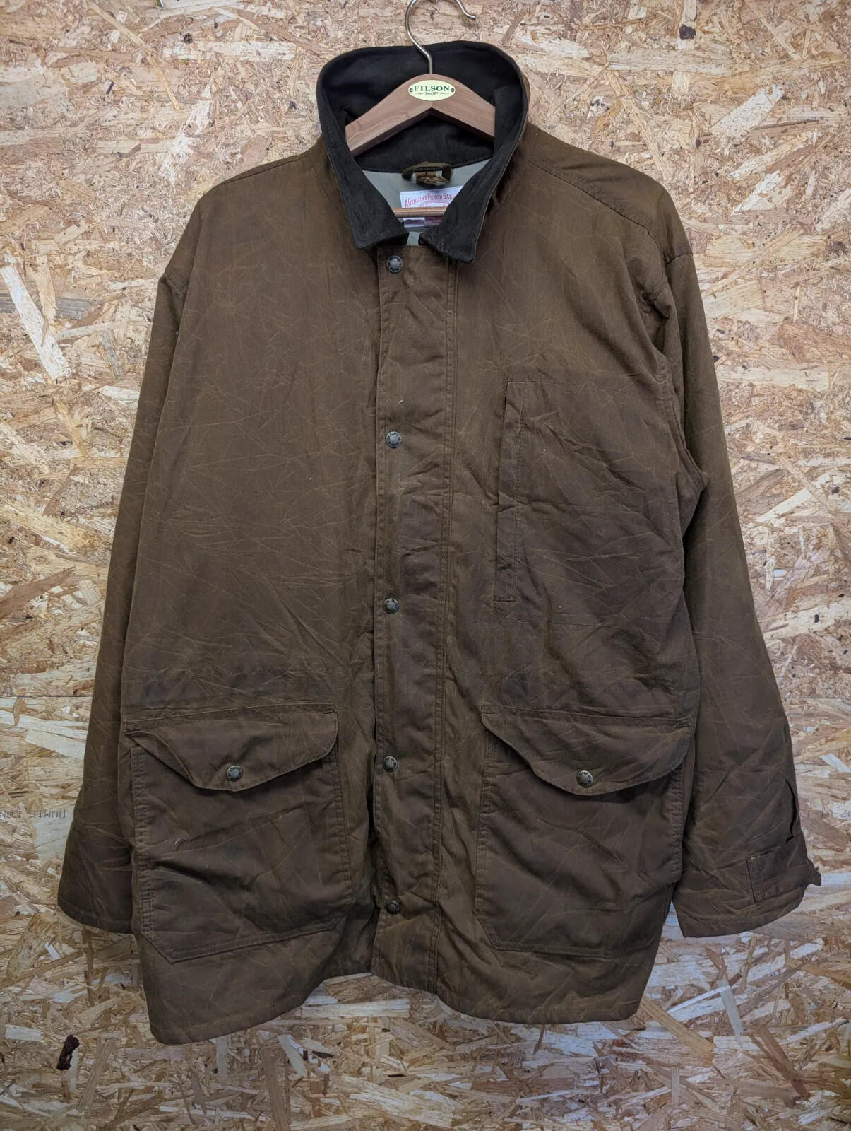 Filson Cover Cloth Mile Marker Coat Mens XXL Brown Zip 10023 USA Made Lined Wax