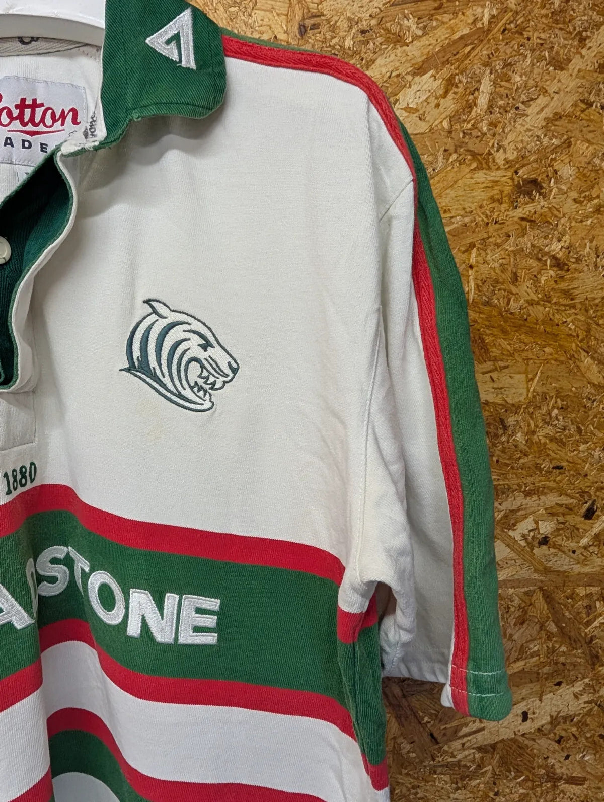 Vintage Leicester Tigers Away Rugby Shirt Mens Medium White Cotton Traders 90s
