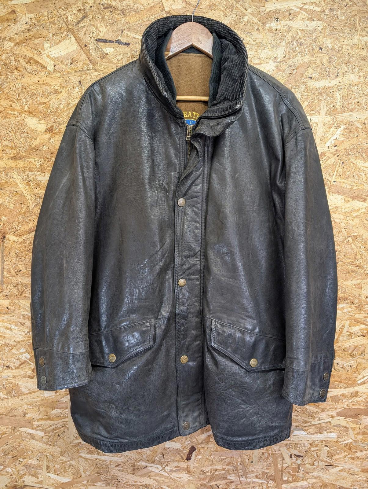 Gant Leather Coat Medium Oversized Vintage 90s Black Double Decker Wool Liner