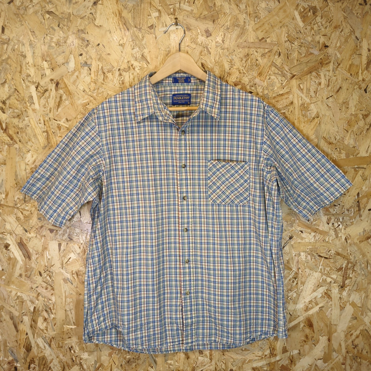 Pendleton USA Vintage 90s Heavy Cotton Shirt Check Plaid Blue Green Cream XL