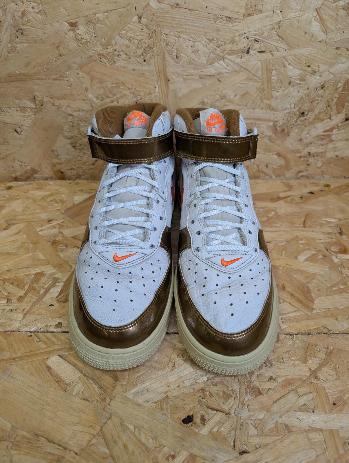 Nike Air Force 1 UK 9 Mid QS White Total Orange Ale Brown Trainers Gold White