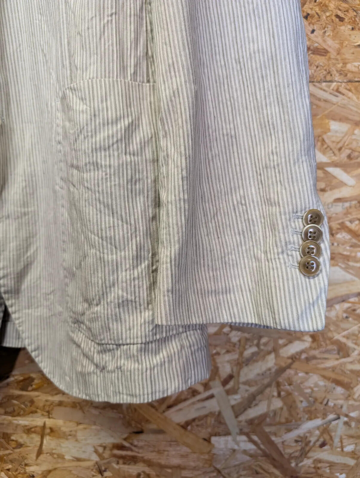 Oviesse Linen Blazer Men Medium 40 Cream Beige Striped Button Front Lined Cotton
