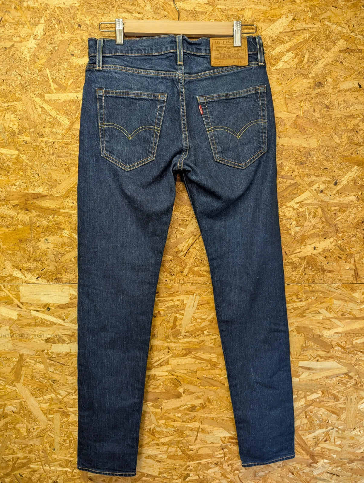 Levis 512 Slim Tapered Jeans Mens W29 L32 Navy Blue Denim Zip Fly Distressed