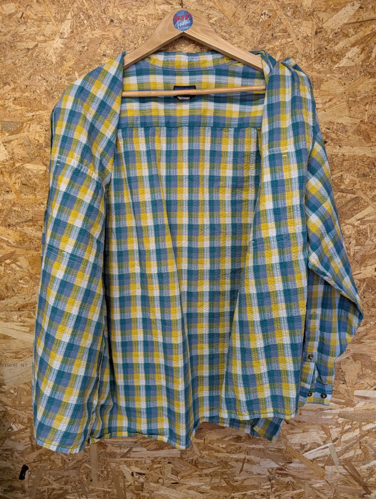 Vintage Patagonia Pocket Shirt Large Blue Yellow Plaid Check Lightweight L/S 90s