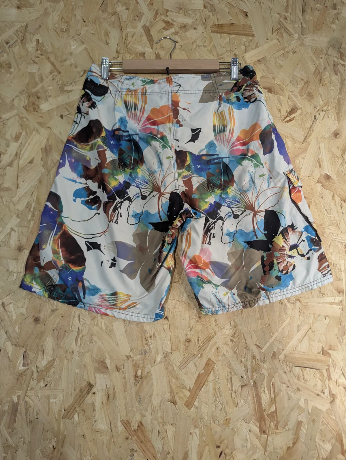 O'Neill Board Shorts Mens W33 White Vintage Y2K Abstract Floral Print Swim Surf
