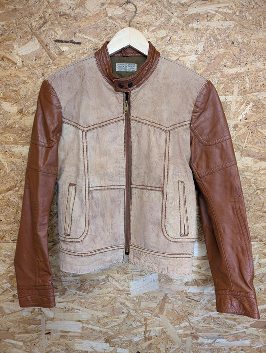 Genuine Leather Jacket Size 10 Medium Women Vintage 80s Biker Cafe Racer Brown