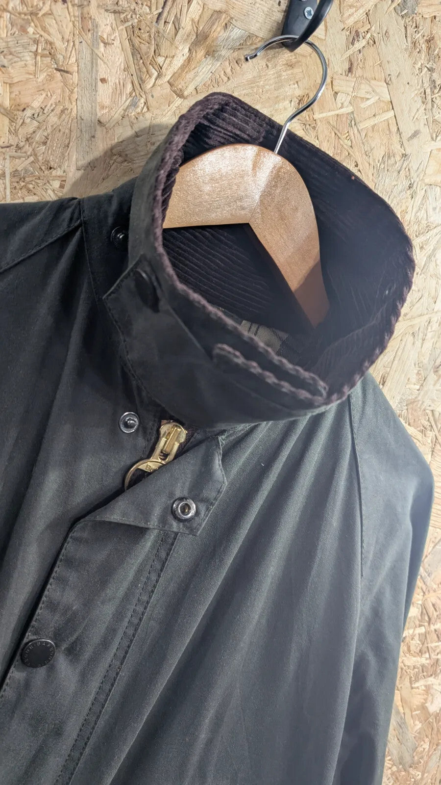 Barbour Bedale Wax Jacket Mens Medium C38 Dark Green Plaid Brown Corduroy Collar