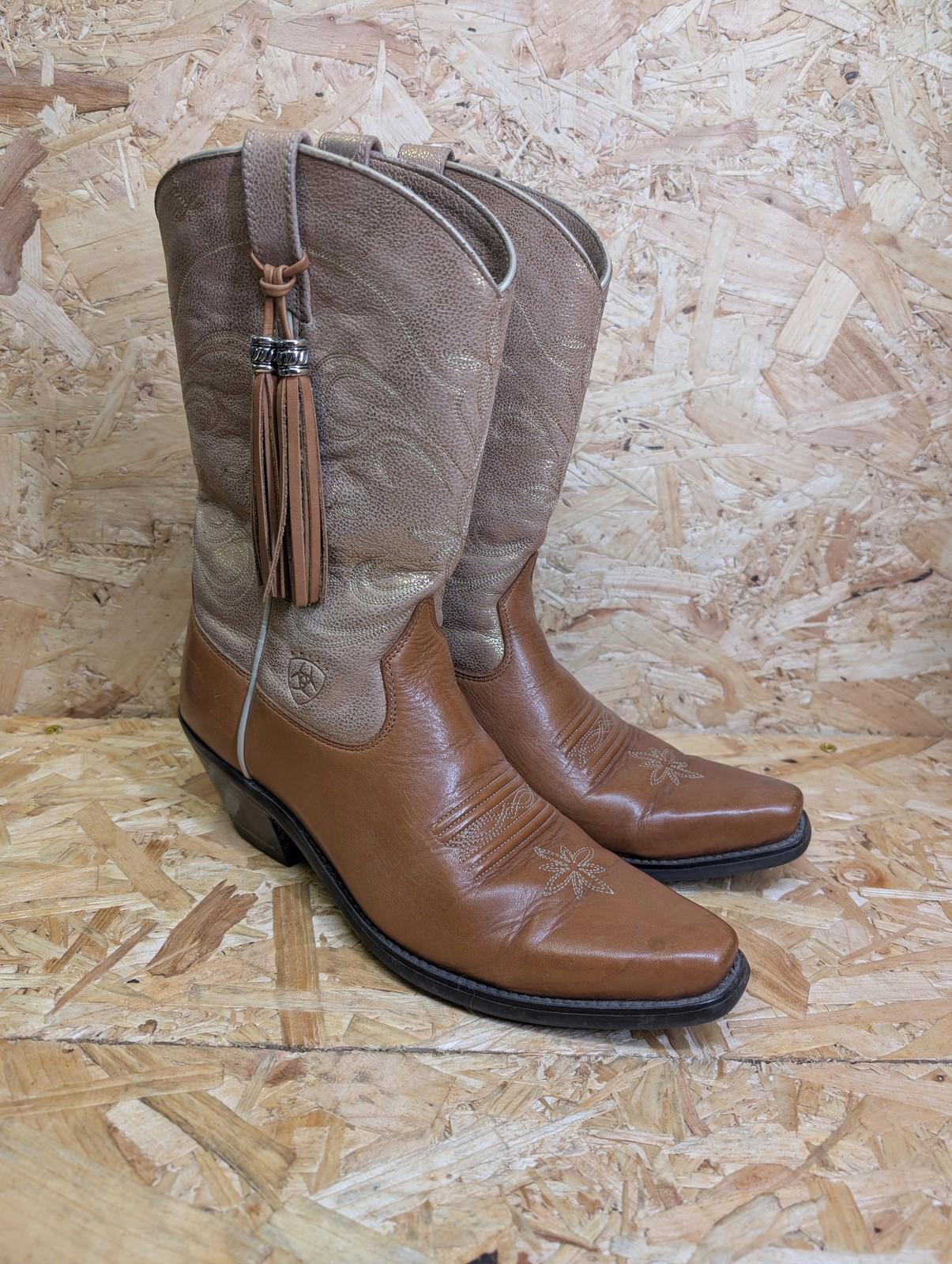 Ariat Western Boots UK 6.5 Women Leather Tassel Cowboy Embroidered Heritage Snub