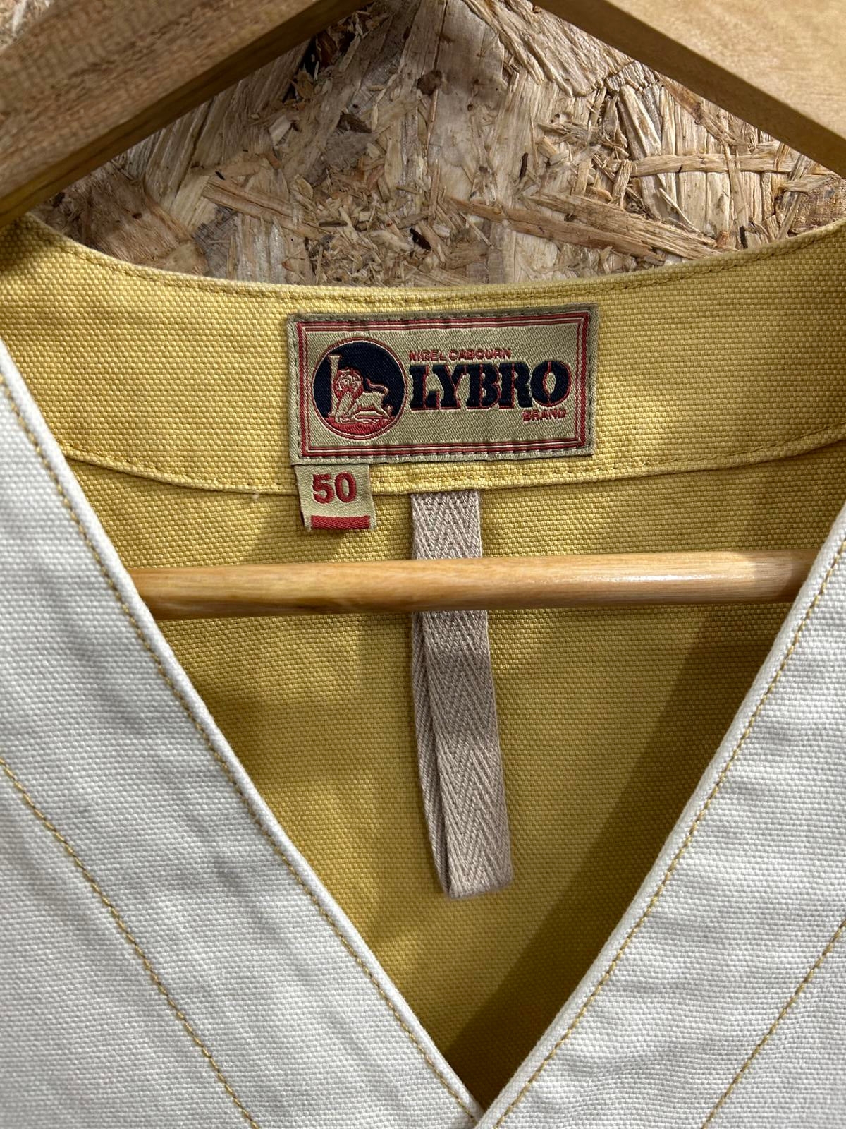 Nigel Cabourn Lybro Vest Large 50 Waistcoat Yellow White Denim Twill Canvas