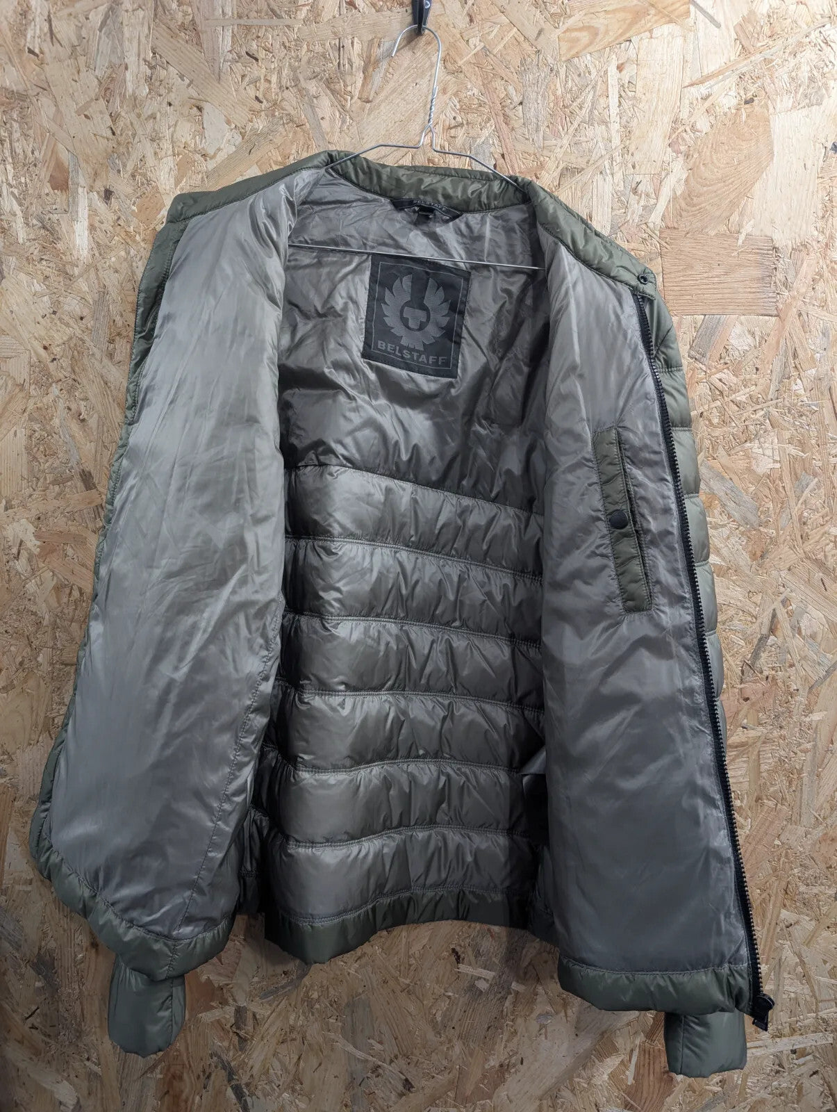 Belstaff Halewood Down Jacket Mens Medium Olive Green Down Feather Quilted