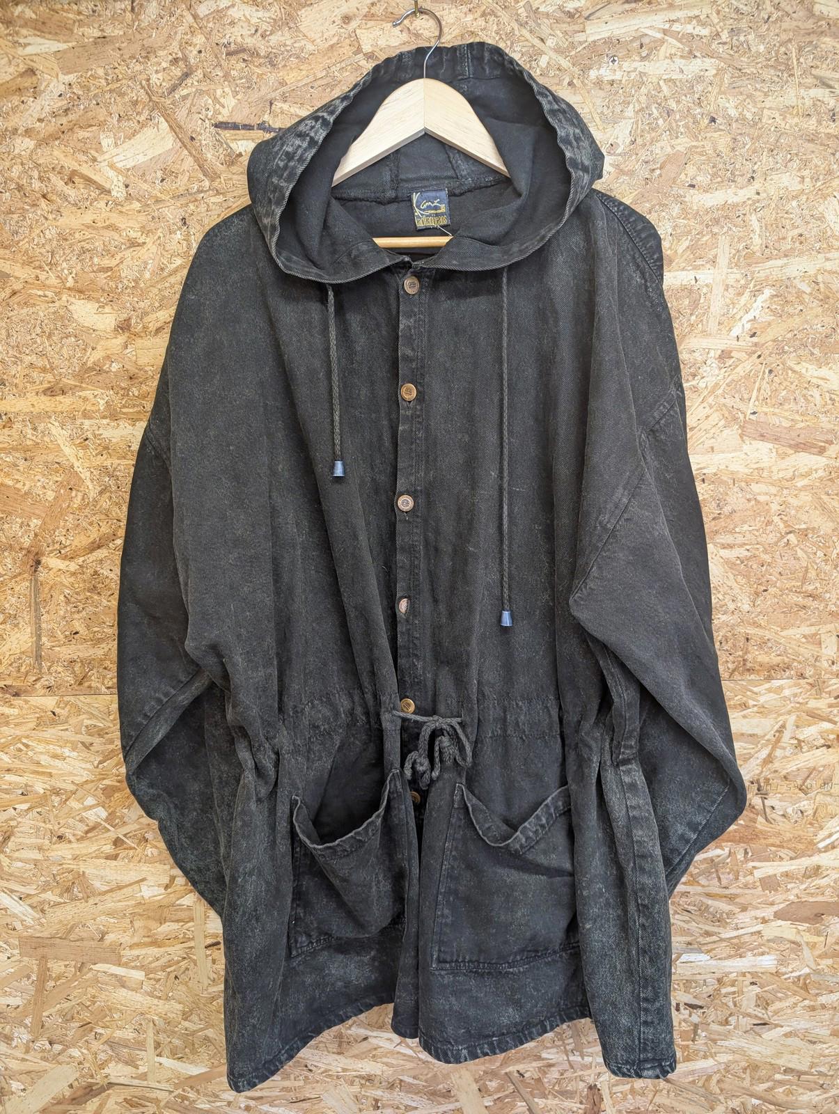 Karl Kani Denim Parka Jacket M Men Oversized Hooded Button-Up Vintage Black 90s
