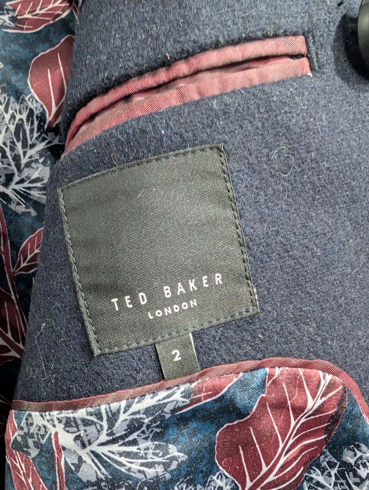 Ted Baker Zachary Pea Coat Small Men Double-Breasted Navy Blue Wool Blend