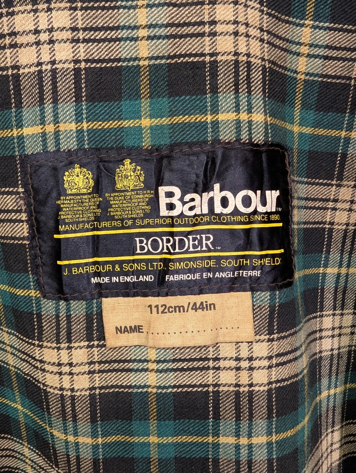 Vintage Barbour Border Hooded Wax Jacket Mens XL 44in 2 Royal Crest Warrants 80s