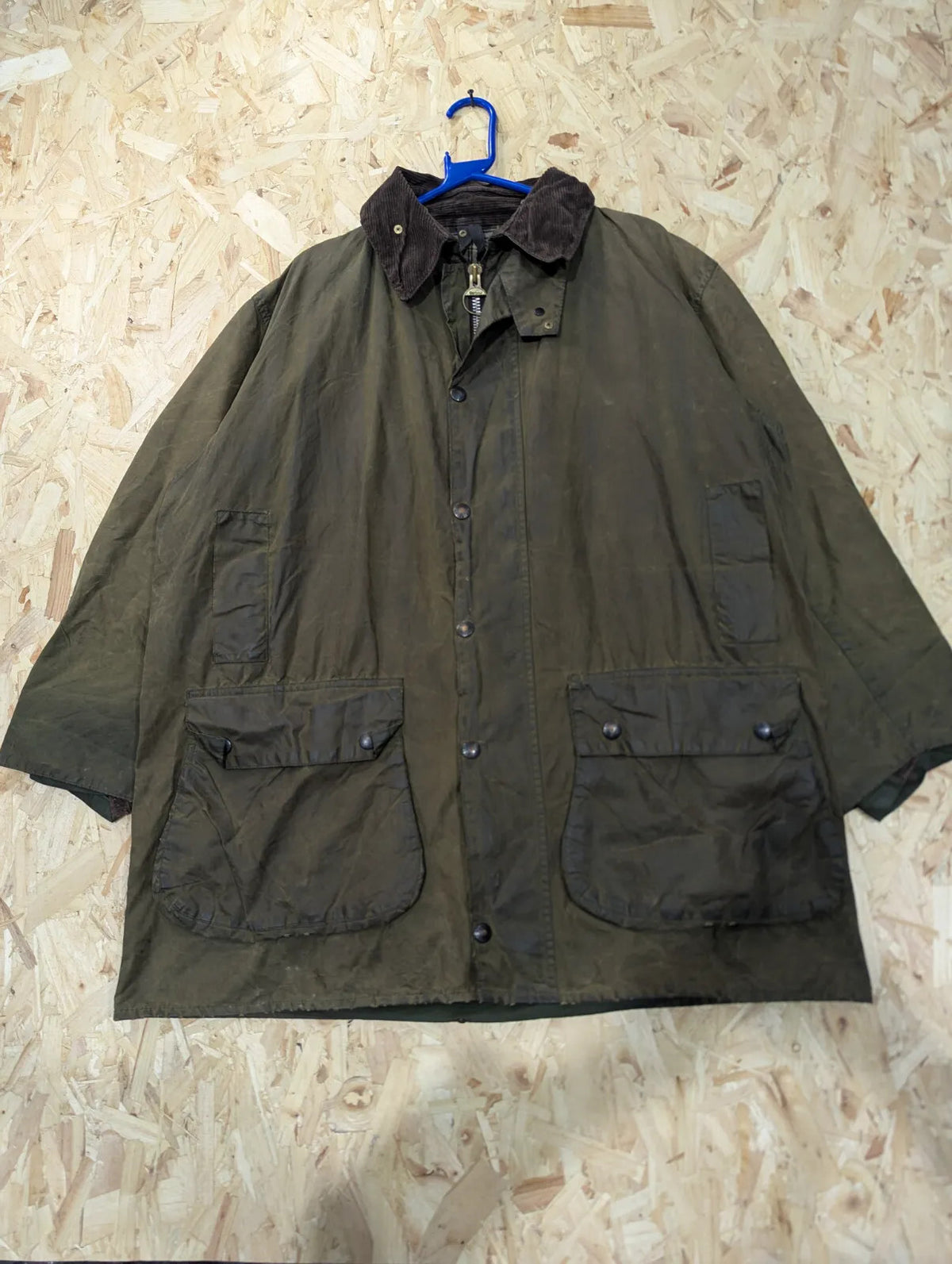 Vintage Barbour Border Wax Jacket Mens XL C44 Sage Green Tartan Lining 80s