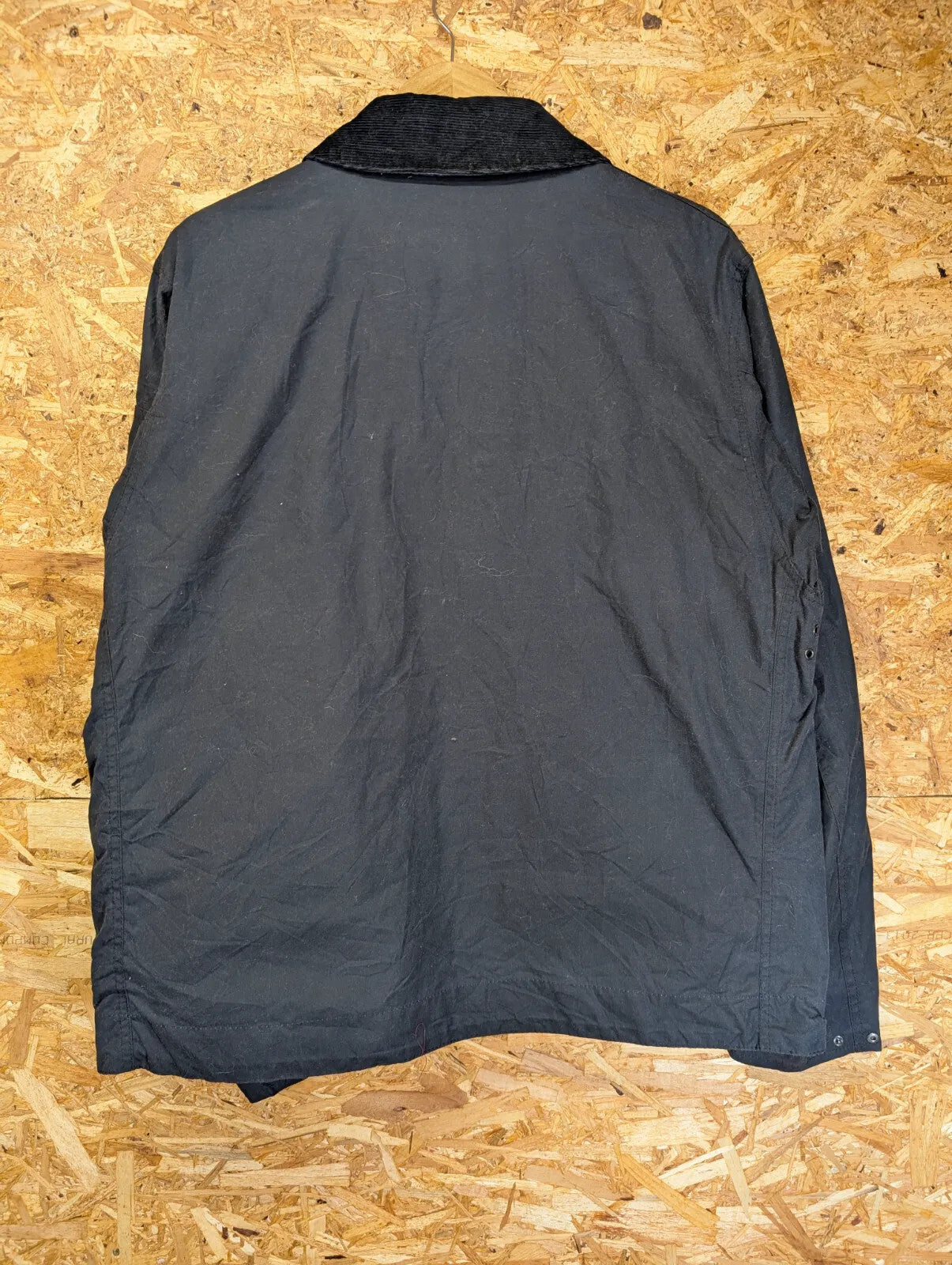Barbour Deck Wax Jacket Mens XL Navy Blue Cotton Cord Collar Chin Strap South