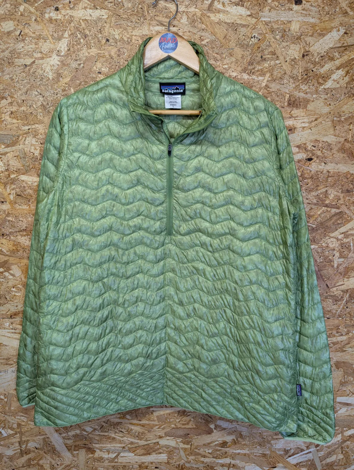 Patagonia Ultralight Down Shirt Womens Large Green 1/4 Zip Quilted Puffer Nano
