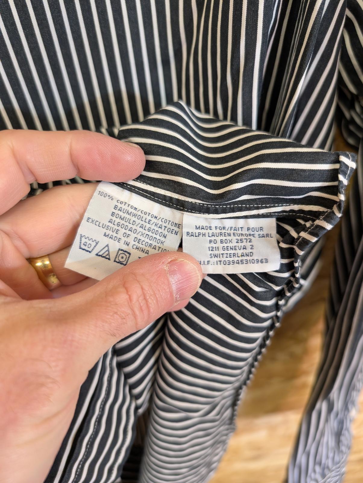 Ralph Lauren Shirt 2XL Black White Stripe Long Sleeve Cotton Vintage Custom Fit
