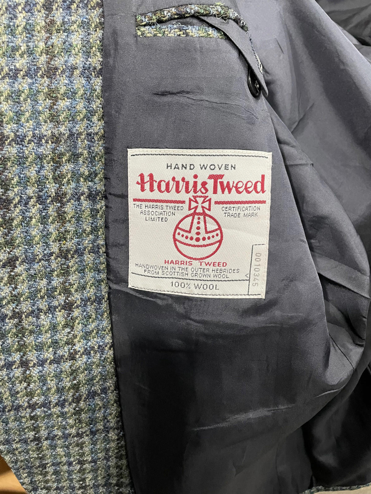 Harris Tweed Vintage Blazer 100% Pure New Wool Jacket Blue Houndstooth Large