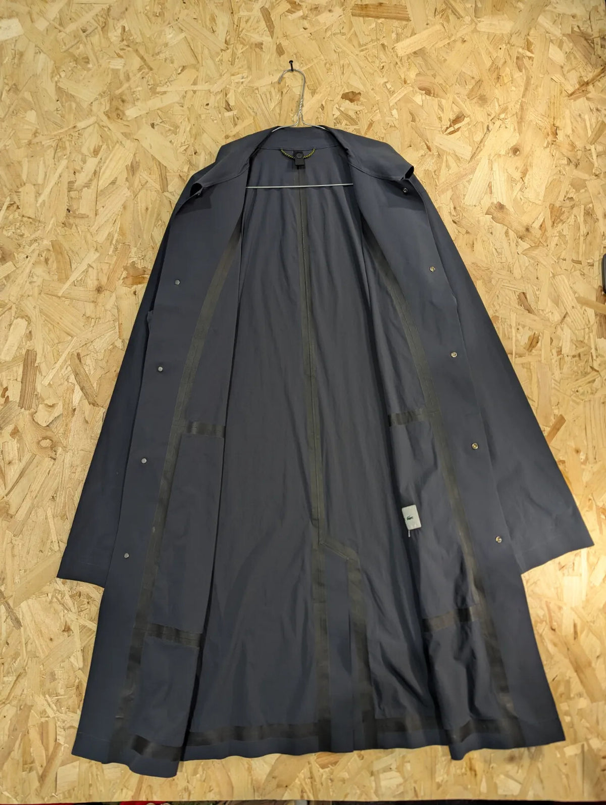 Lacoste Rain Jacket Mac Mens Medium Navy Snap Front Longline Lightweight Trench