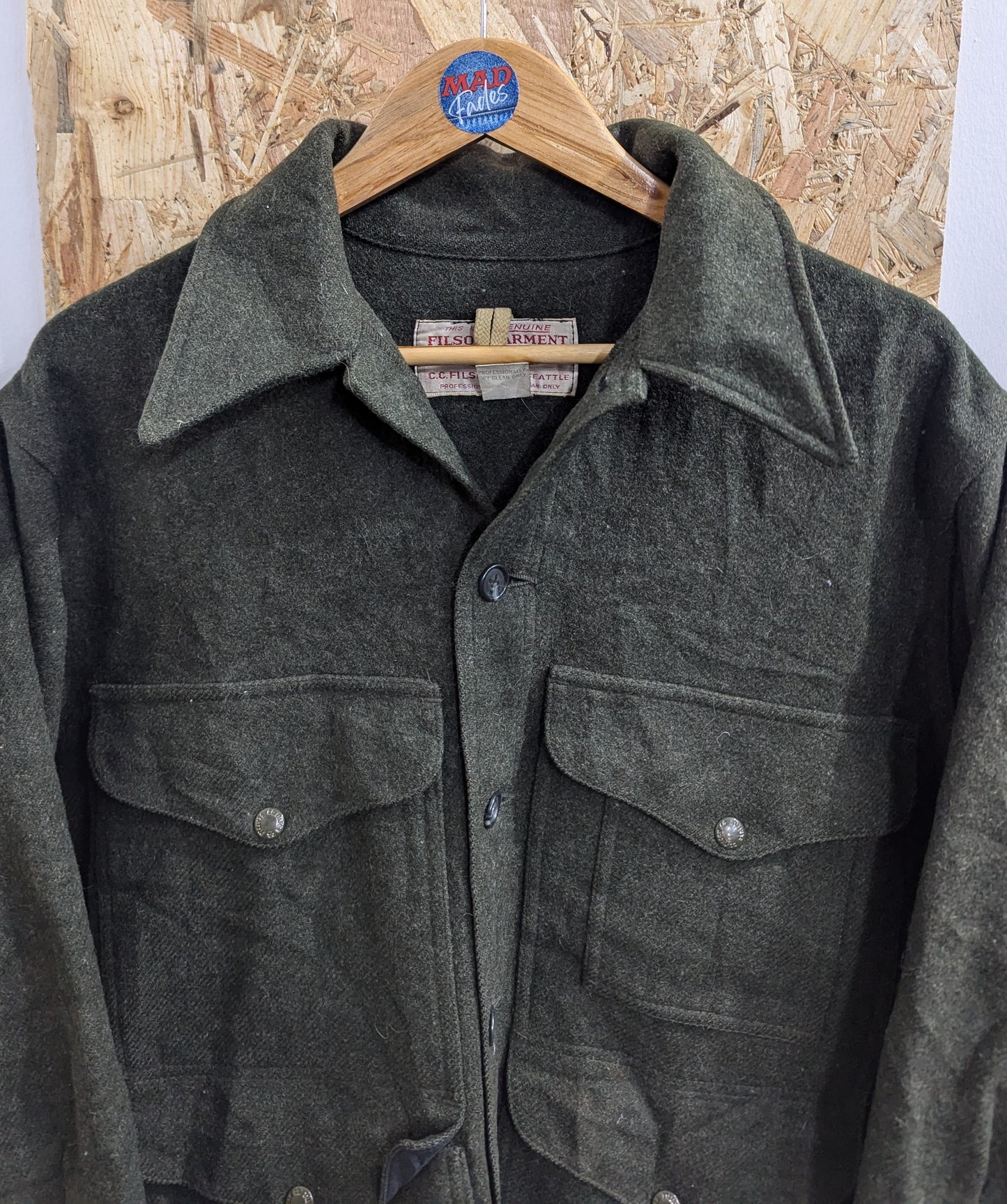 Filson Mackinaw Wool Cruiser Jacket Green Made In USA Lot 110 Size Large 42