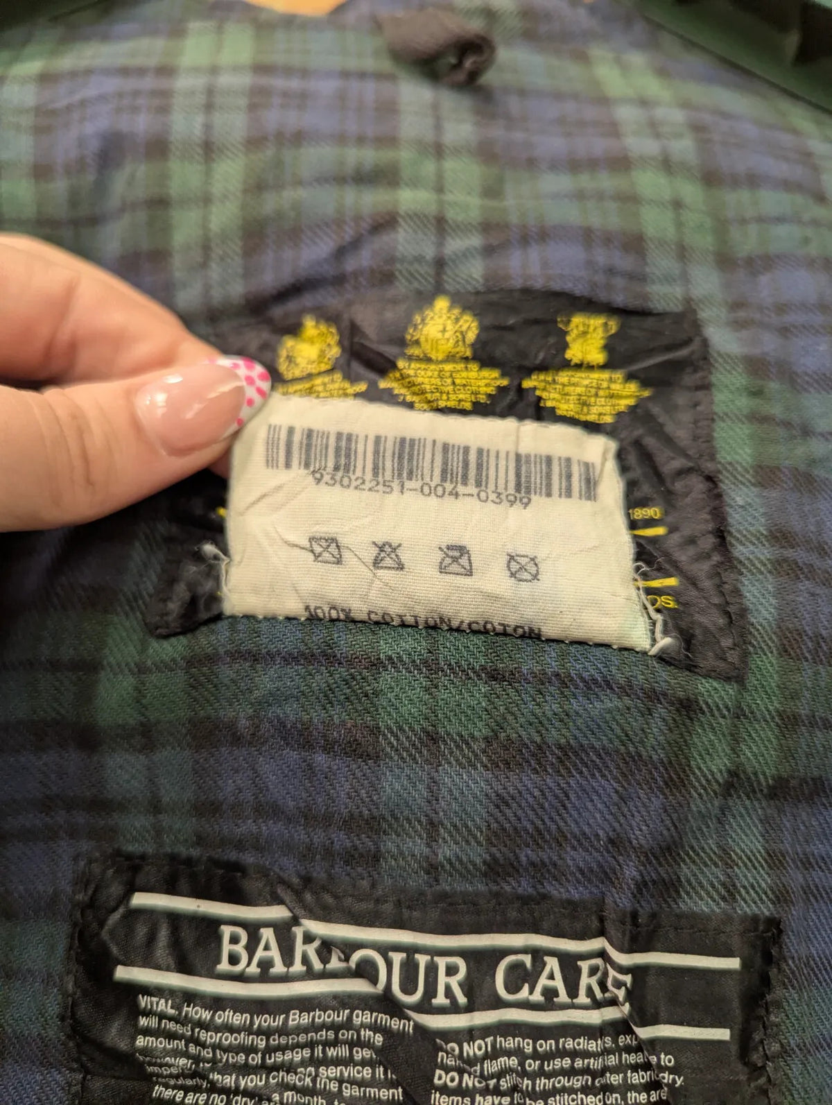 Vintage Barbour Durham Wax Jacket Mens Medium C40 Black A6 Tartan Plaid Hood 90s