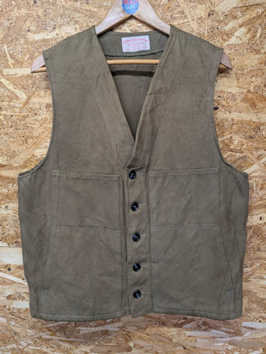 Filson Moleskin Vest Mens Large Khaki Cotton Waistcoat Gilet Body Warmer USA