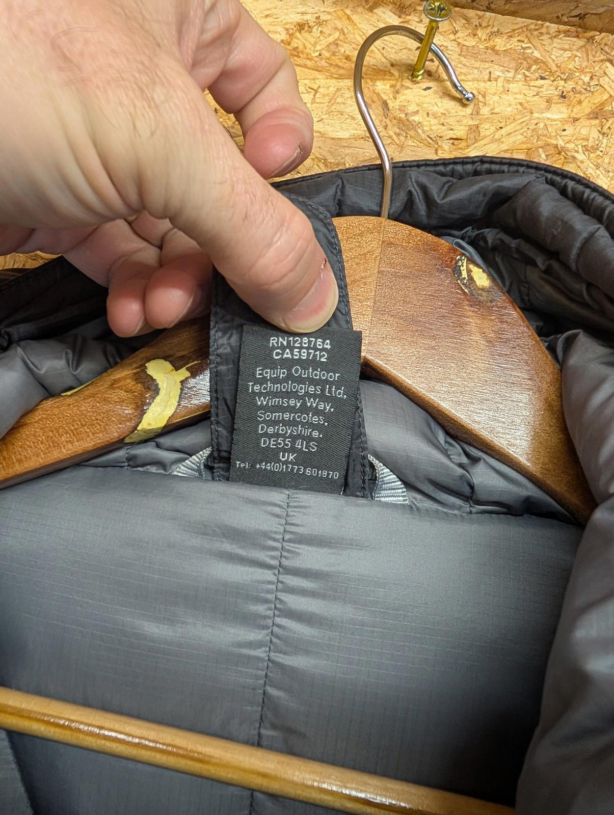 Rab Electron Jacket Small Men Insulated Down Hooded Grey Black Hiking Puffer