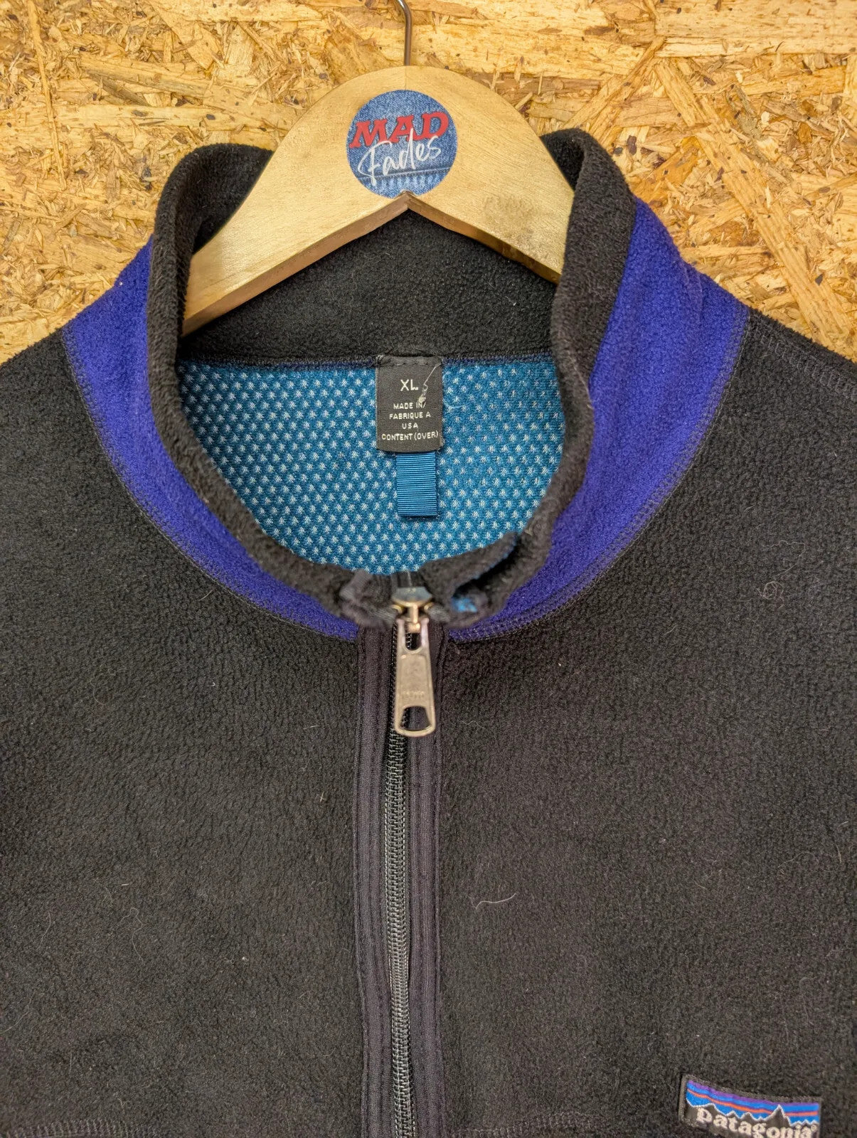 Vintage Patagonia P.E.F Full Zip Fleece Jacket Mens XL Black Blue USA Made 90s