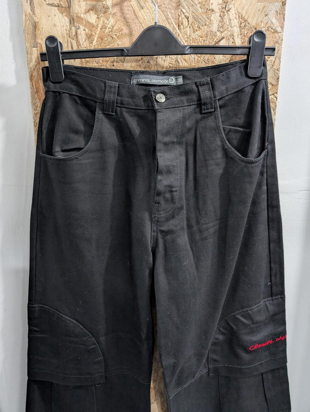 Criminal Damage Size W30 L32 Board Wear Trousers Cargo Black Baggy Wide Goth Y2K