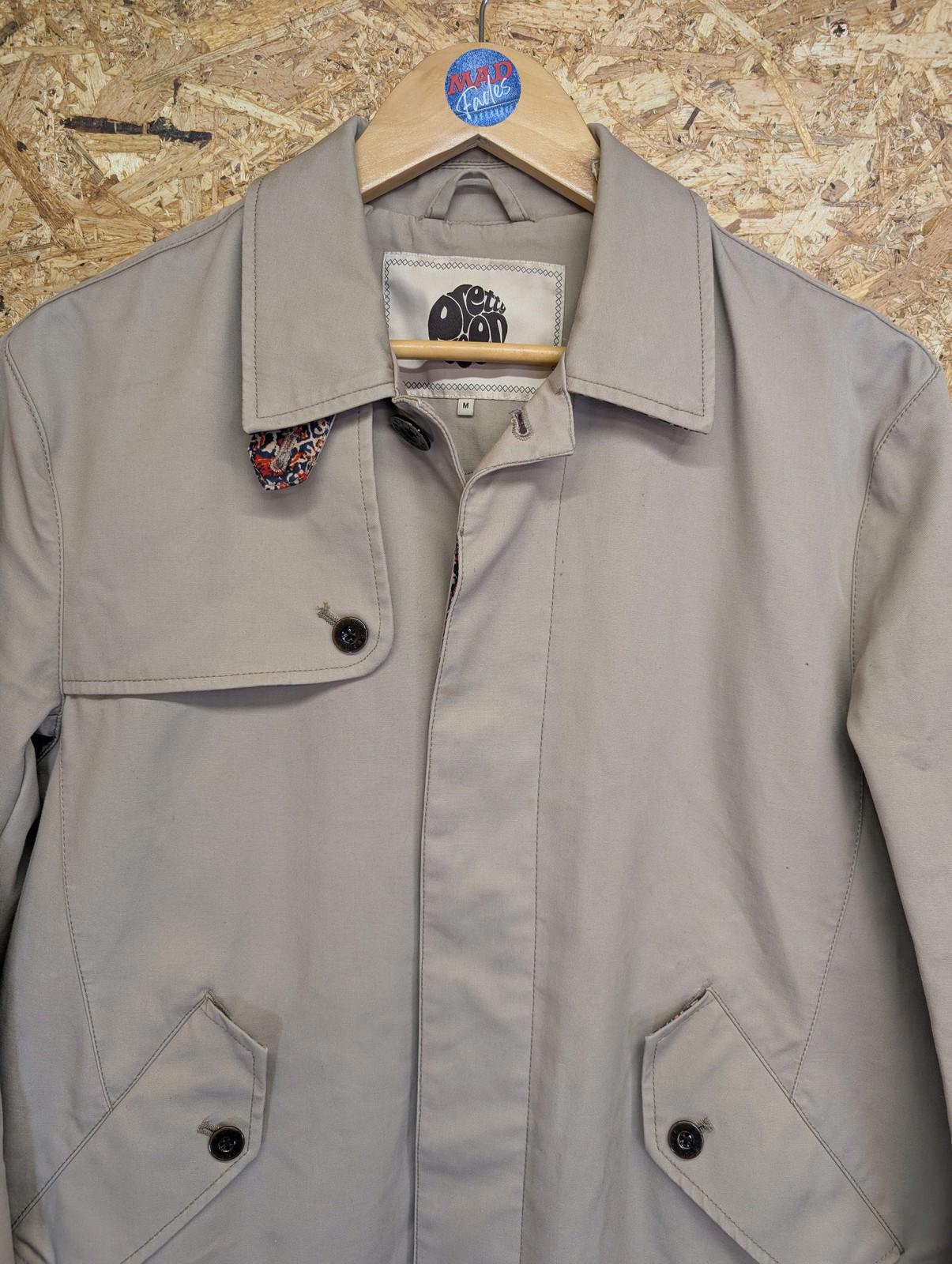 Pretty Green Mac Trench Coat Medium Men Beige Patterned Collar Overcoat