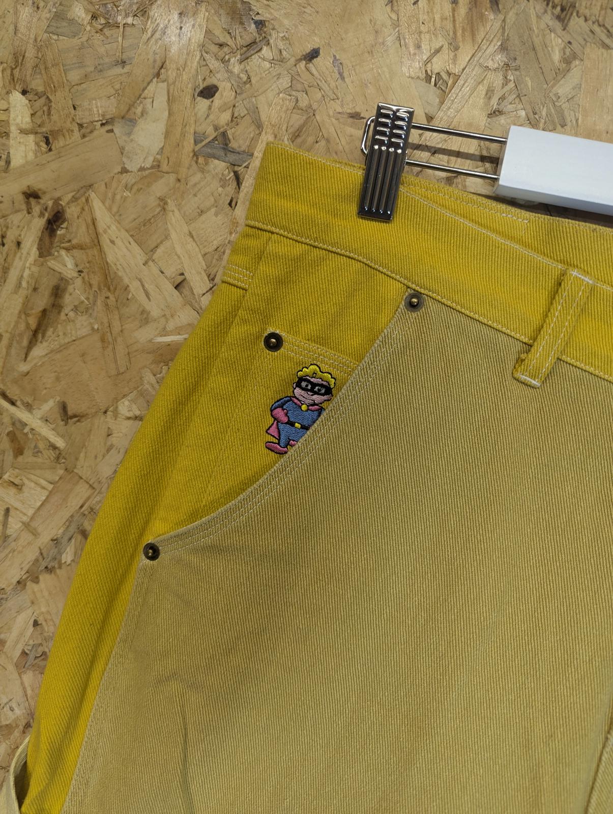 KidSuper Jeans W32 L32 Mustard Yellow Denim Carpenter Cargo Japan Embroidered