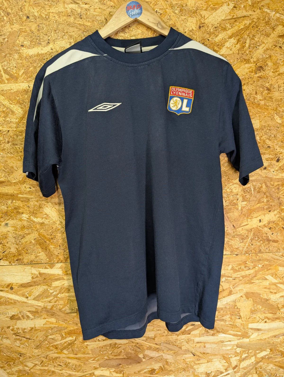 Olympique Lyonnais Umbro Football Shirt Mens Small Navy Blue Cotton Crew Lyon 10