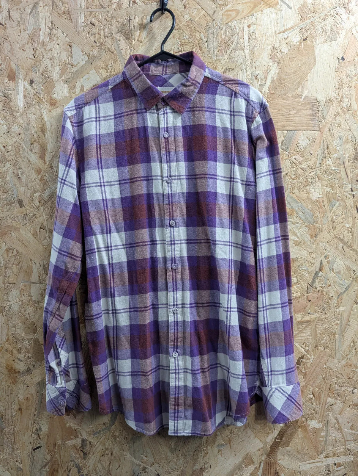 Diesel Shirt Mens Medium Purple Cream Plaid Flannel Long Sleeve Cotton Check
