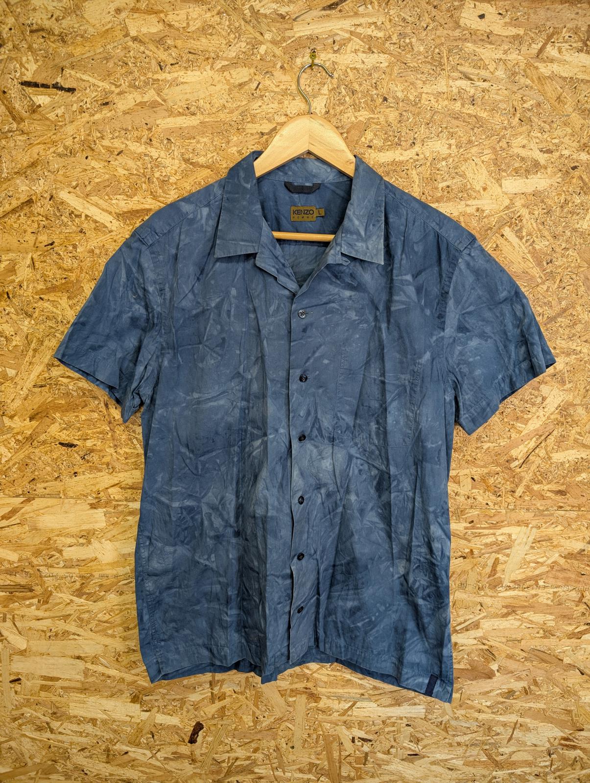 Kenzo Shirt Large Vintage 90s Short Sleeve Tie Dye Hawaiian Blue Cotton