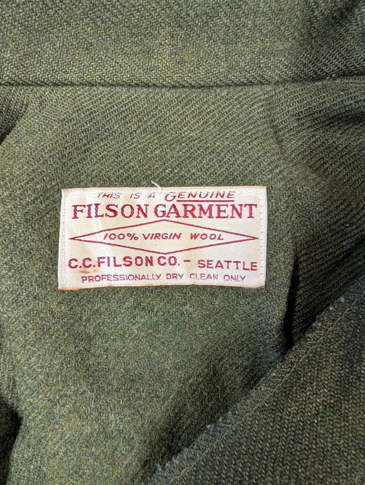 Filson Double Mackinaw Wool Cruiser Coat Mens XL Green Cape Heavy Jac USA Made