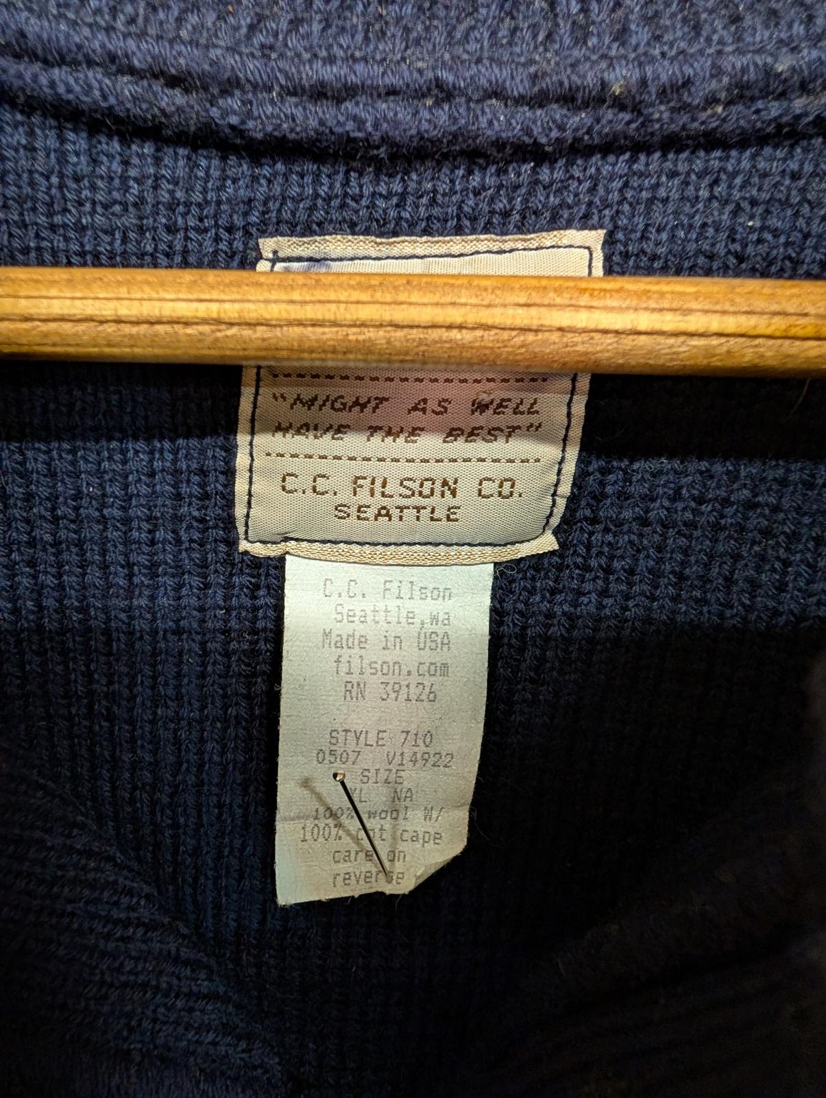 Filson Guide Jumper Mens XL Navy Blue Wool Tin Cloth Sweater Style 710 USA Made