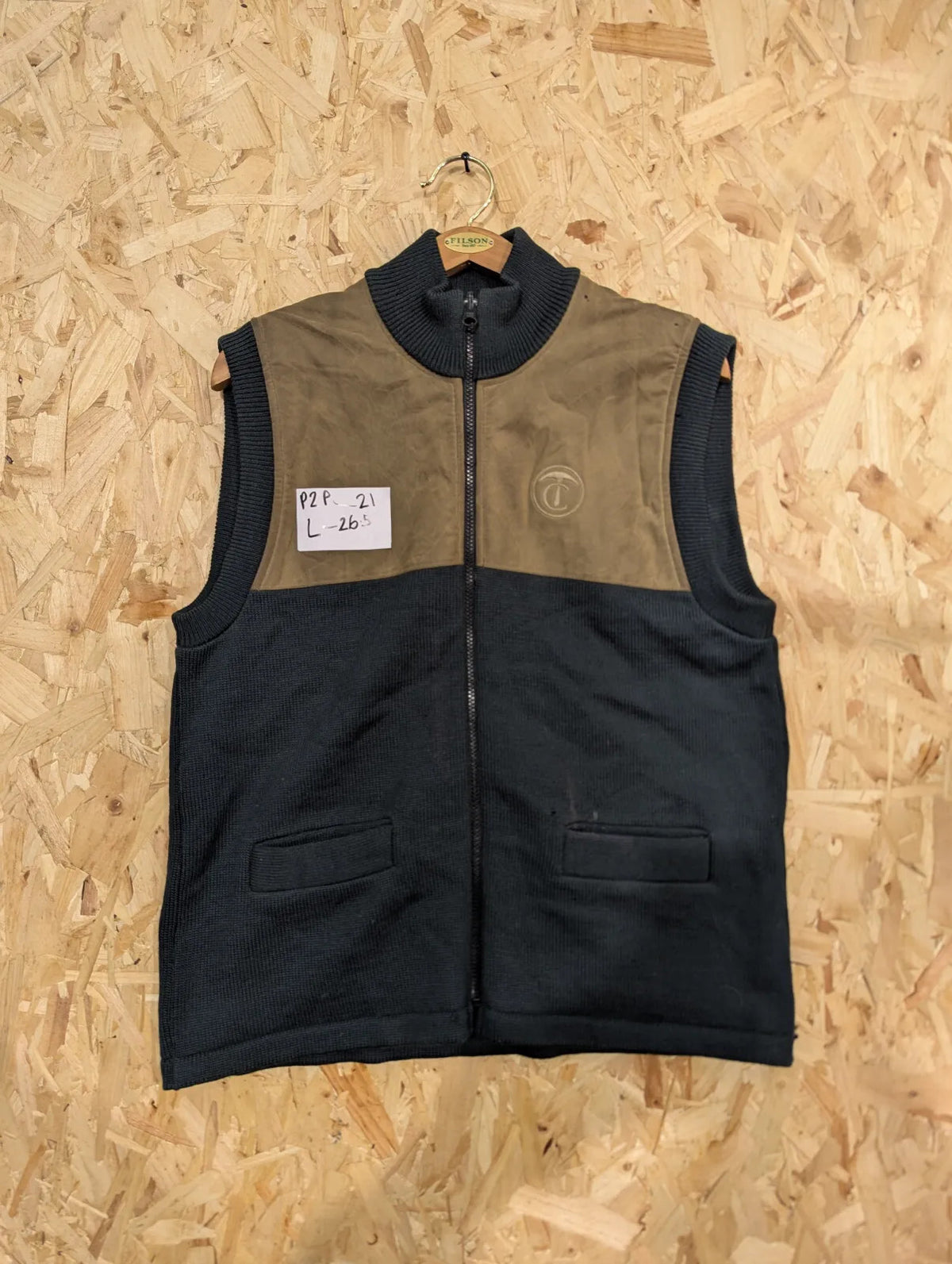 Filson Style 705 Wool Guide Vest Mens Wool Green Brown Knit Gilet Tin Cloth Zip