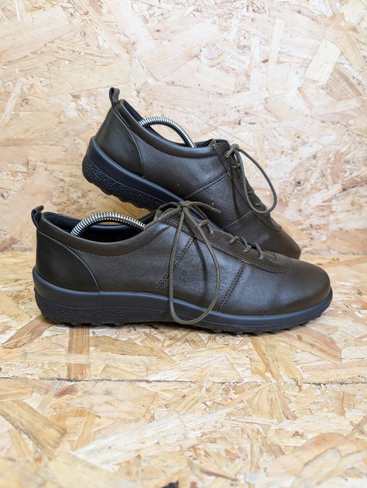 Hotter Tansy Flats UK 6.5 Womens Ortholite Cushioned Dark Green Leather Lace Up