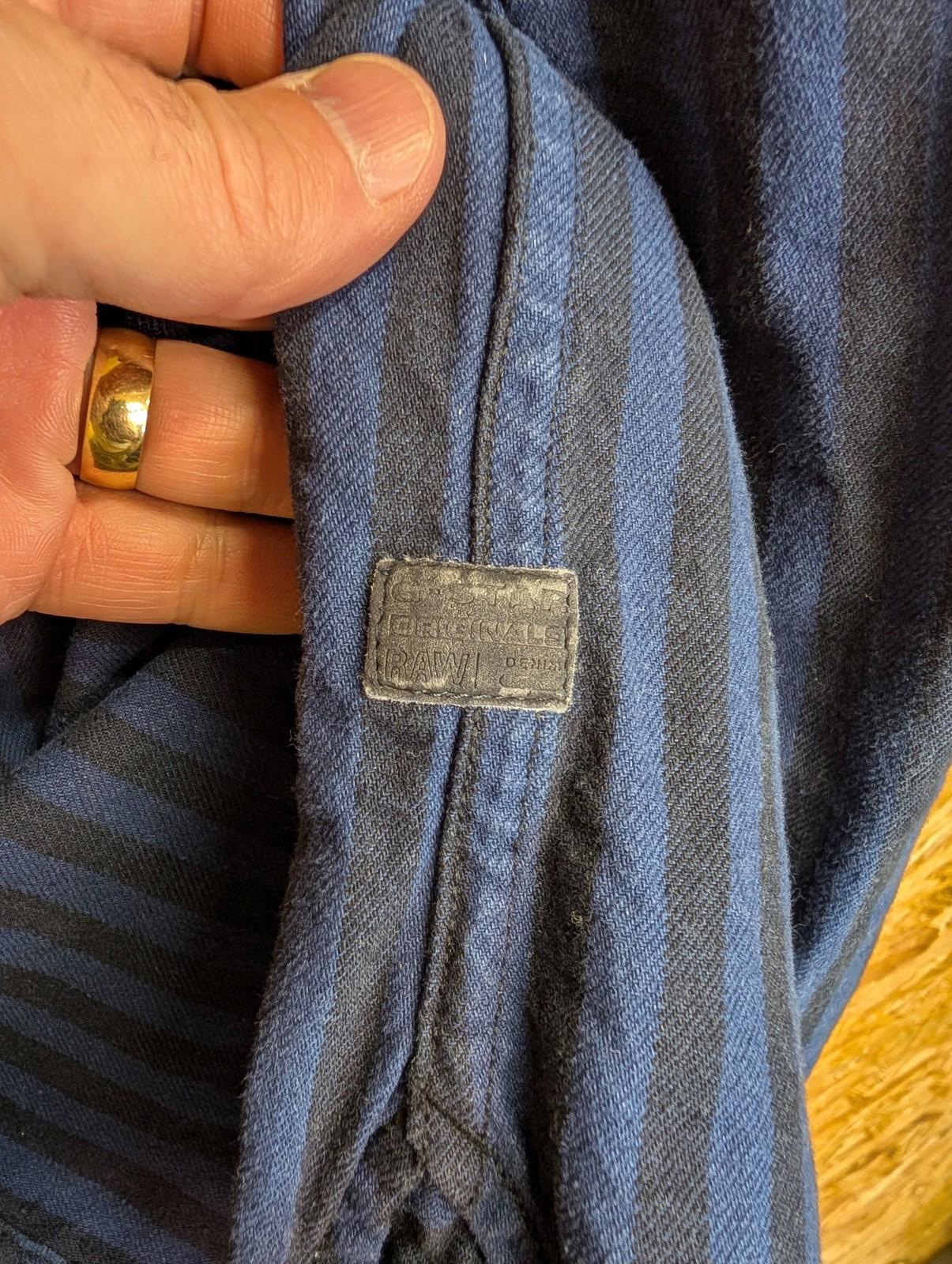 G-Star Raw Over-Shirt XXL Men Button-Up Stripe Navy Blue Heavy Duty Denim