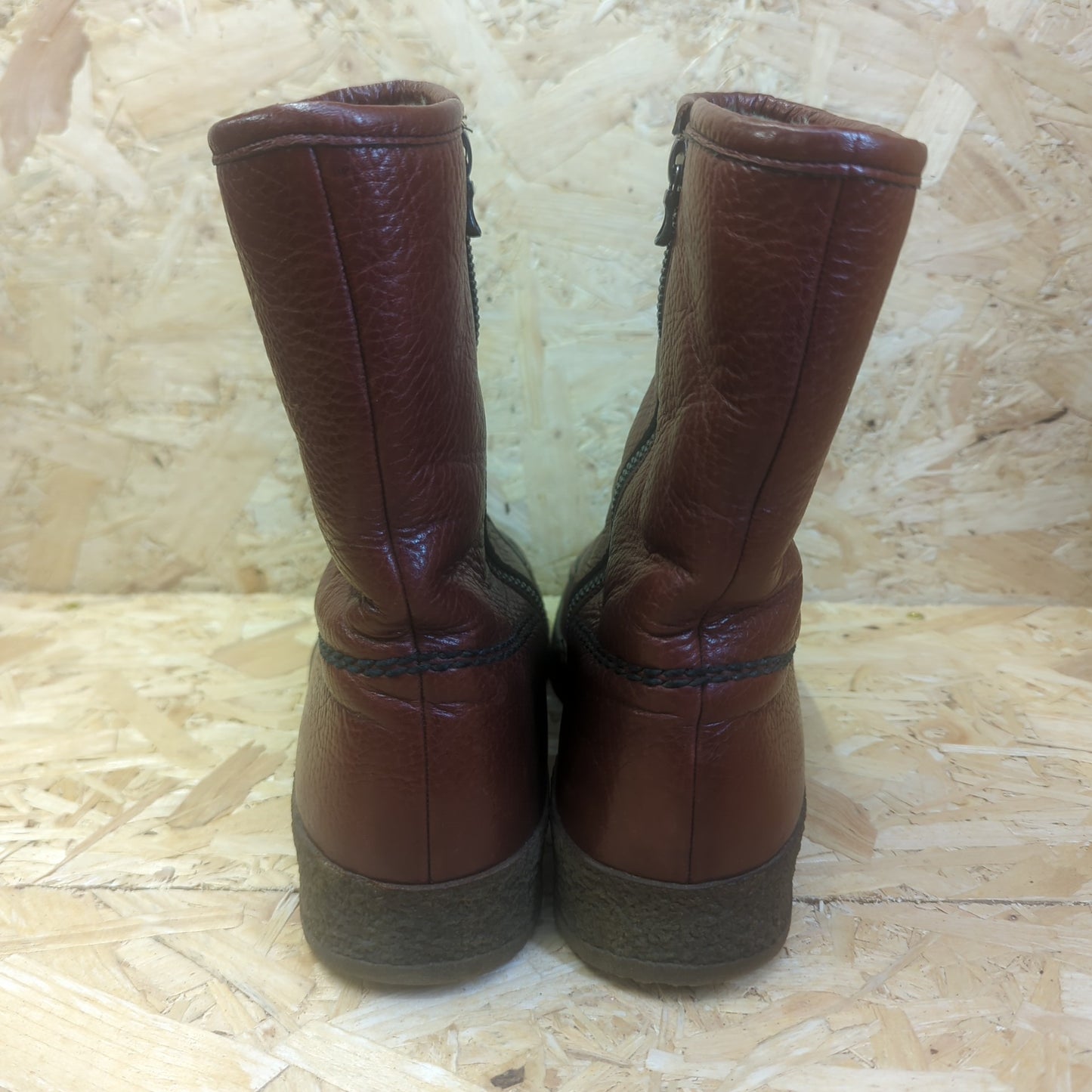 Humanic Warmfutter Brown Leather Fur Lined Boot Vintage Snow Winter Zip 10 UK 44