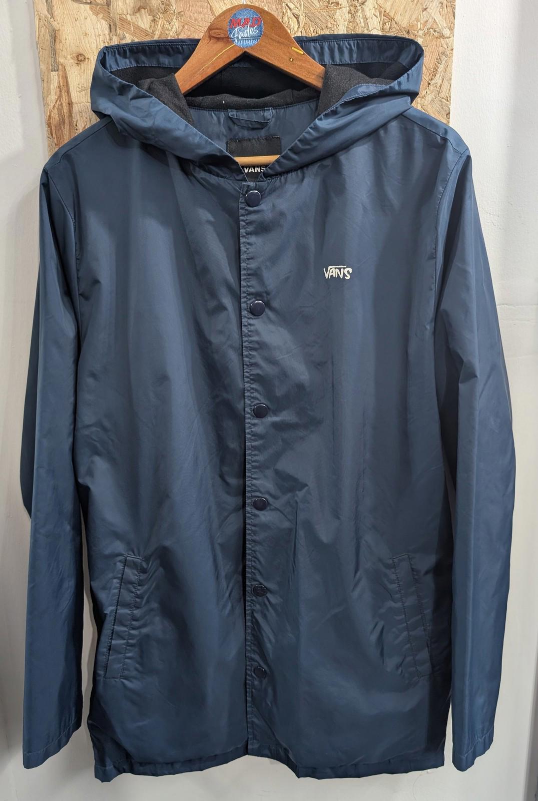 Vans Turnstall Jacket Large Men Hooded Logo Fleece Lined Windbreaker Navy Blue
