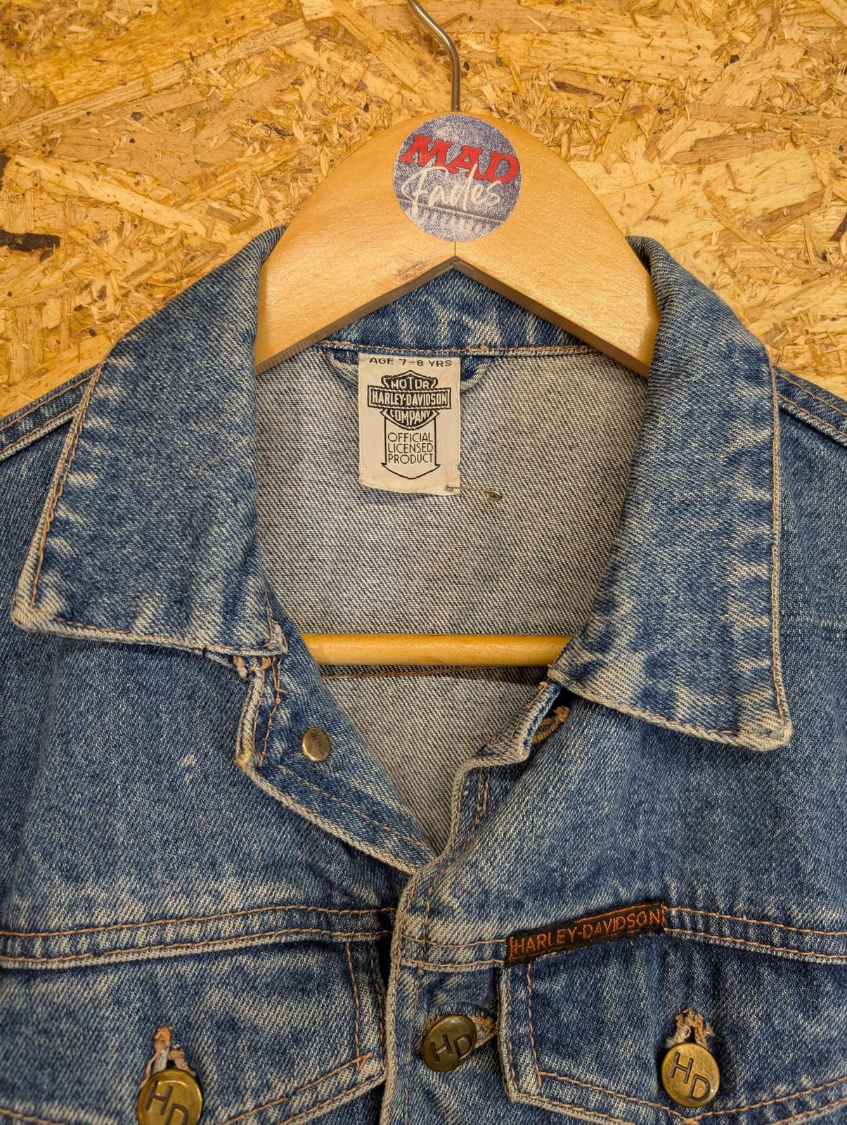 Harley Davidson Denim Jacket Boys Age 7-8 Vintage 90s Graphic Blue Cotton