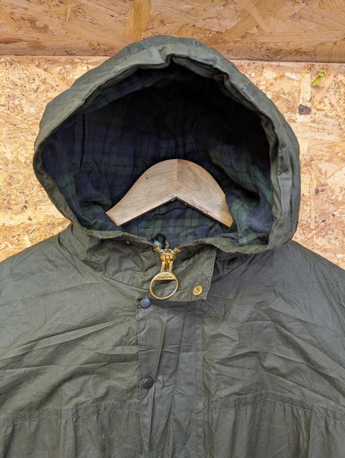 Vintage Barbour Durham A5 Hooded Jacket Mens C46 XXL Sage Green Cotton Zip 90s