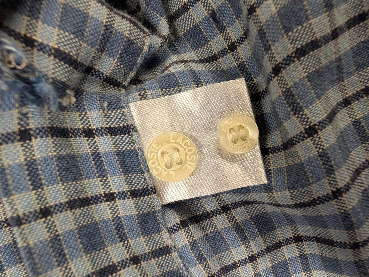 Lacoste Casual Shirt Large 42 Men Check Pattern Blue Long Sleeve Pocket Casuals