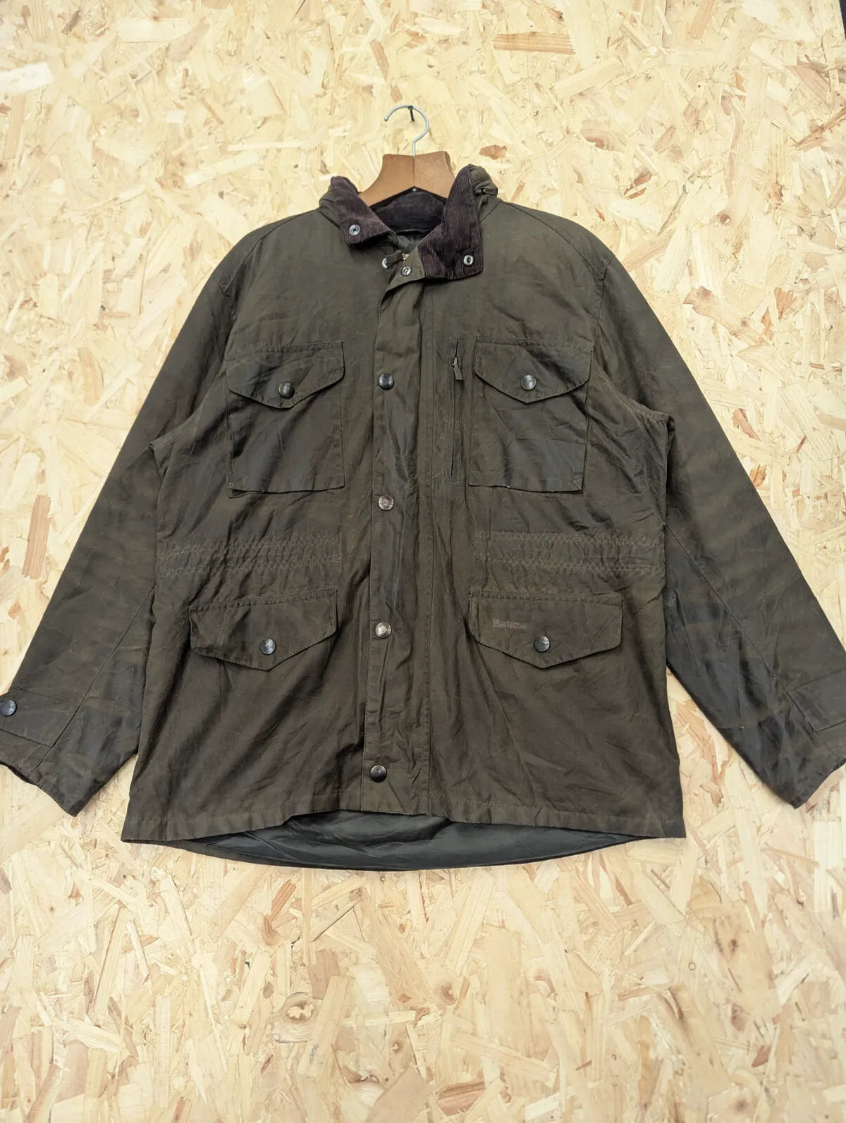 Barbour Sapper Field Wax Jacket Mens Large Olive Green Padded Utility Military