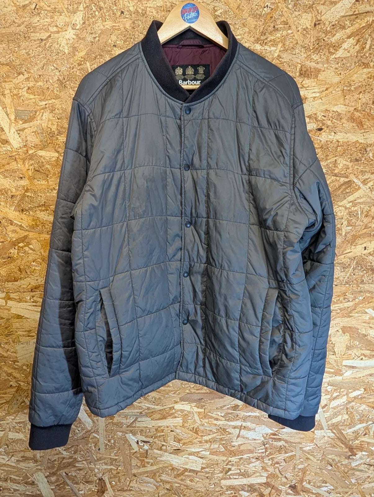 Barbour International Worn Quilt Bomber Jacket Mens XXL Grey Lightweight Snap