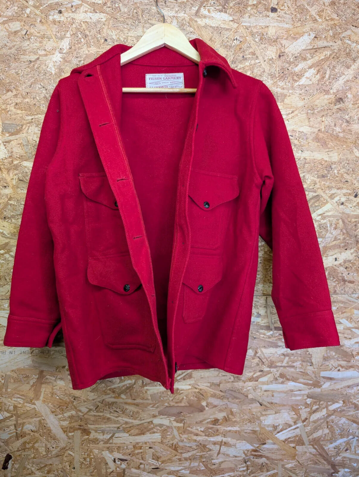 Filson Cruiser Wool Jacket Women Size 14 Red Large Button Mackinaw Pockets USA