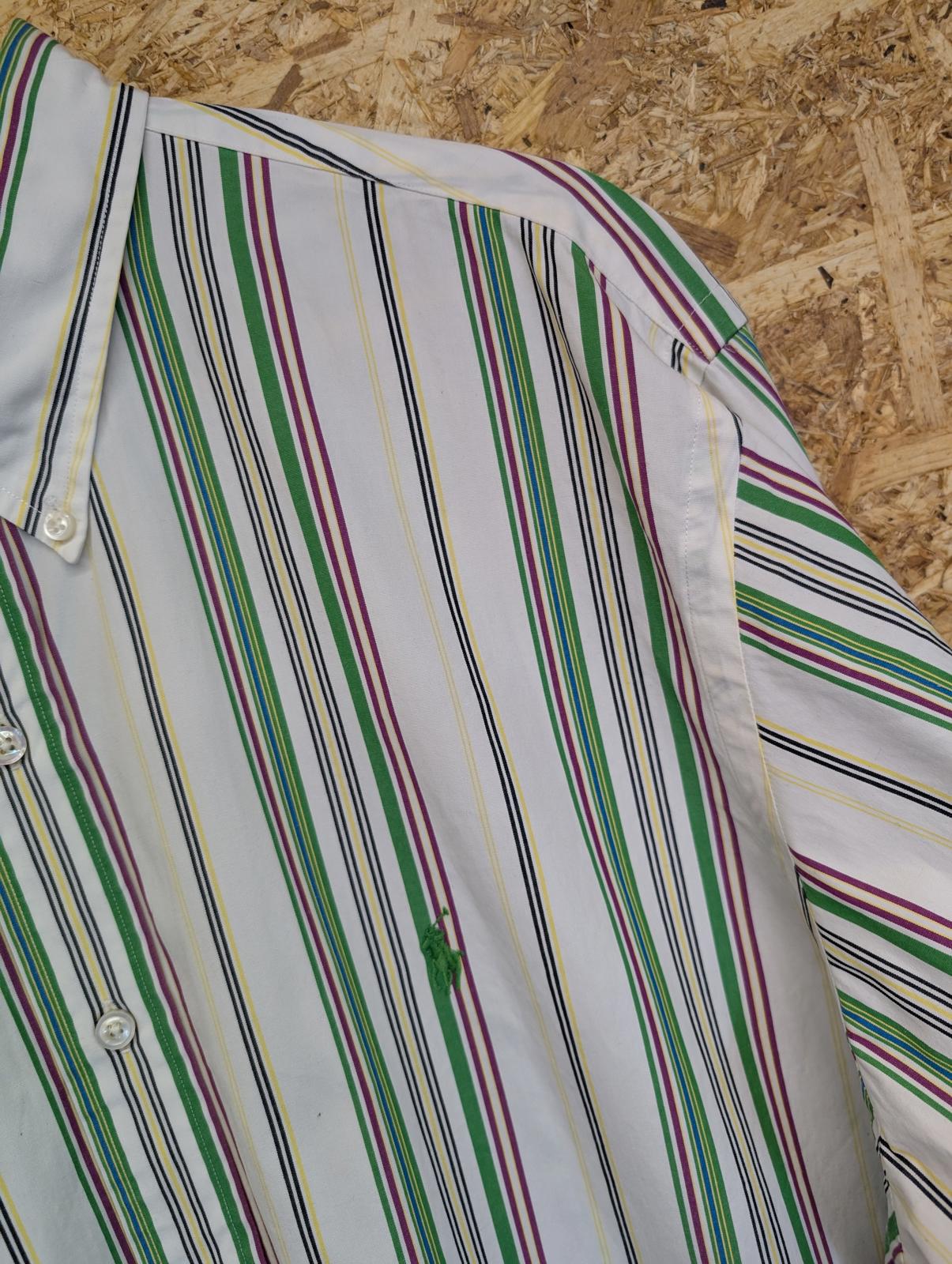 Ralph Lauren Shirt 18" 2XL White Green Stripe Long Sleeve Cotton Custom Fit