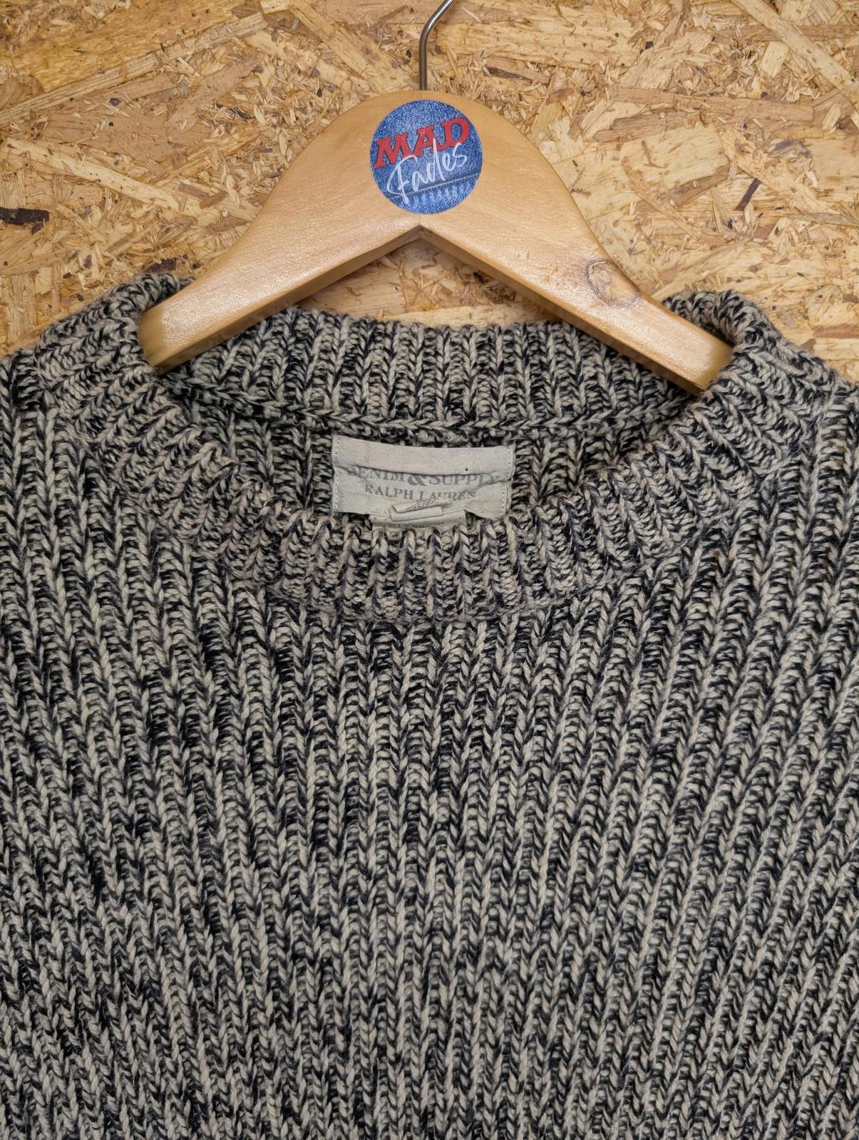 Ralph Lauren Knit Jumper Mens Medium Crew Neck Chunky Acrylic Wool Black Cream