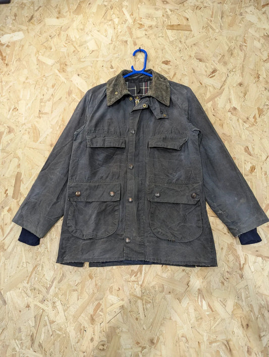 Vintage Barbour Bedale Wax Jacket Men XS C34 Navy Blue Cotton Tartan 80s England